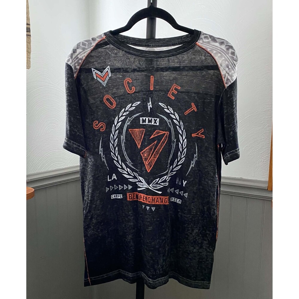 Society LA NY Men’s Small Black Graphic Short Sleeve Tee Vintage Wash